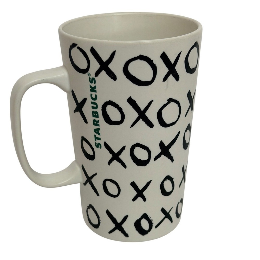 Starbucks Coffee Mug Sz 16oz XOXO Hugs Kisses White Black Ceramic Cup Valentine